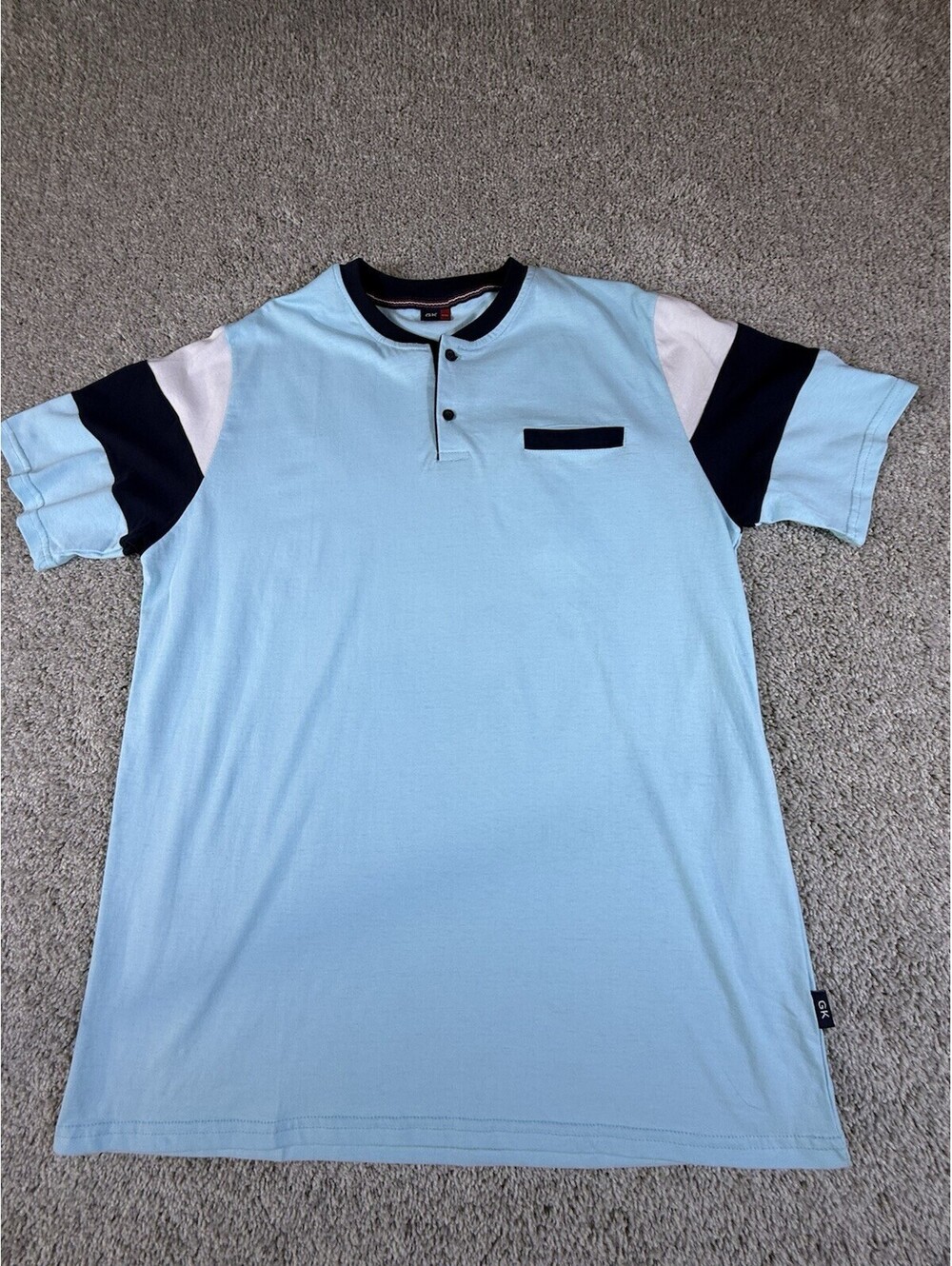 GK T Shirt Size XXL Egyptian Cotton Blue With Buttons Short Sleeve